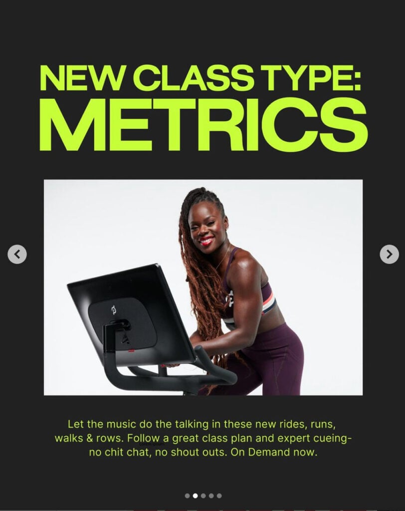 Peloton’s “This Week at Peloton” Instagram post highlighting Metrics classes. Image credit Peloton social media.